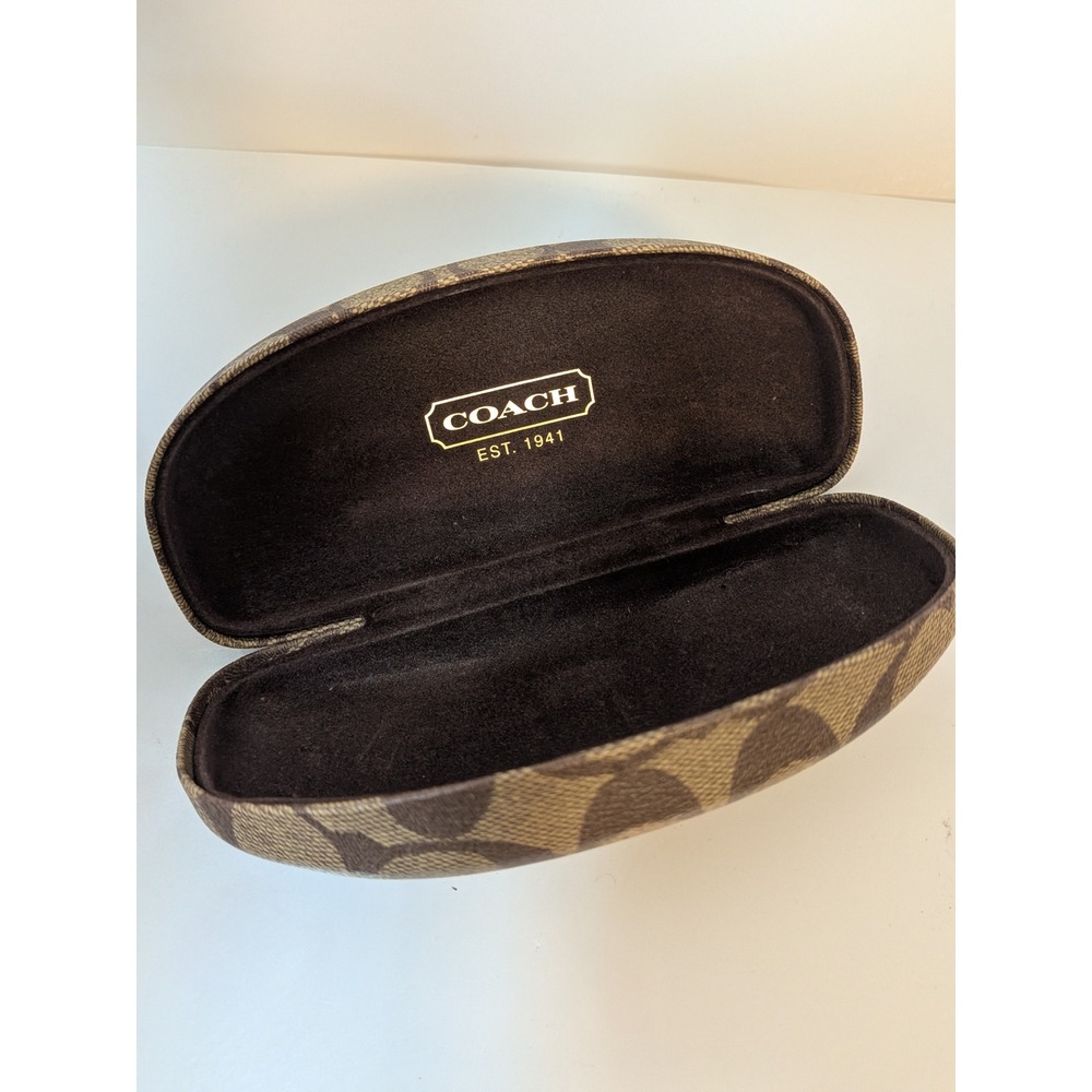 Coach Signature Monogram Brown Canvas Hard Clamshell Eyeglass Sunglasses Case